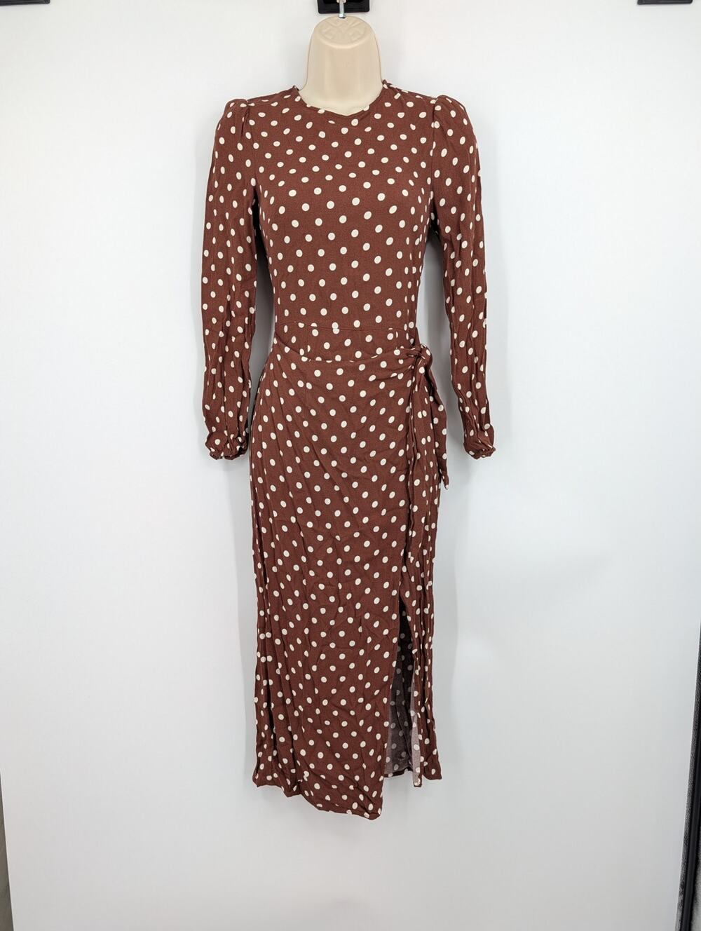 Reformation Reza Wrap Effect Polka Dot Chocolate Brown White 0 Classic Capsule